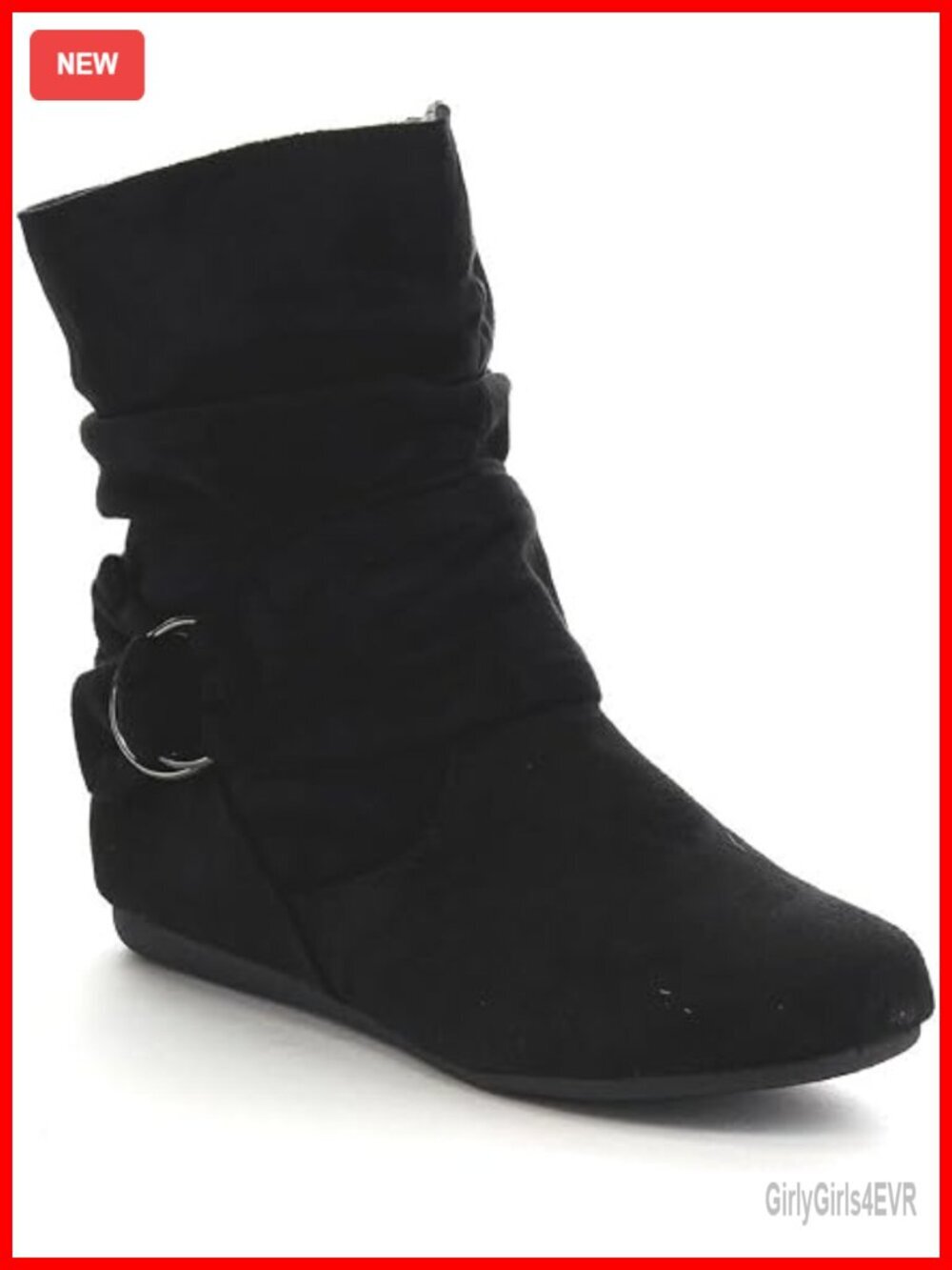 Women's Mid Calf Flat Heel Slouch Boots Side Zipper Suede Ankle Boots